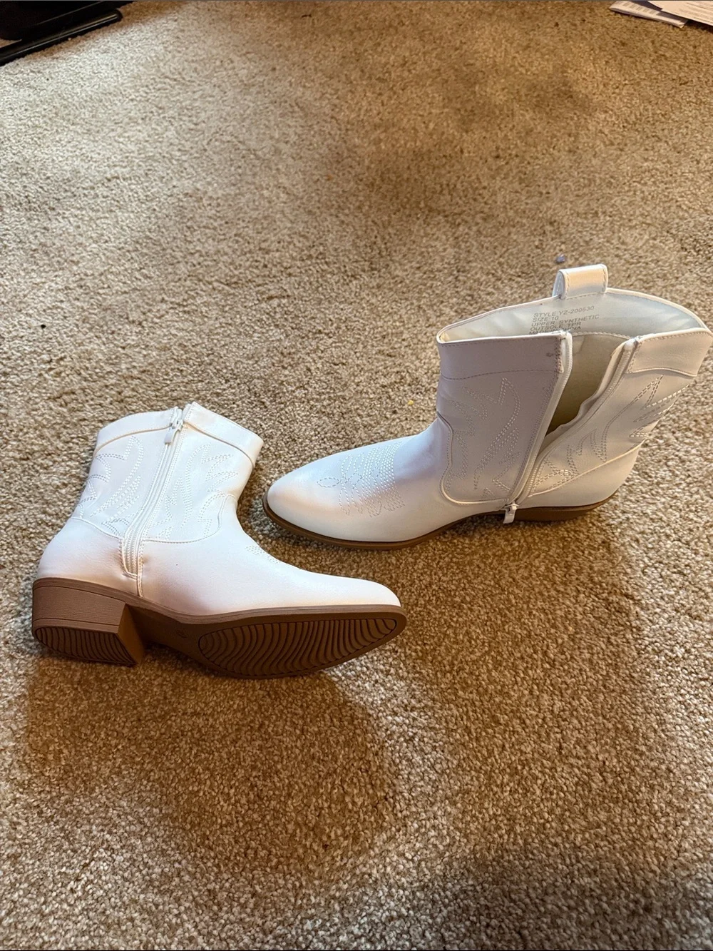 Women's White Western Ankle Boots with Side Zip size 10 - Picture 3 of 6